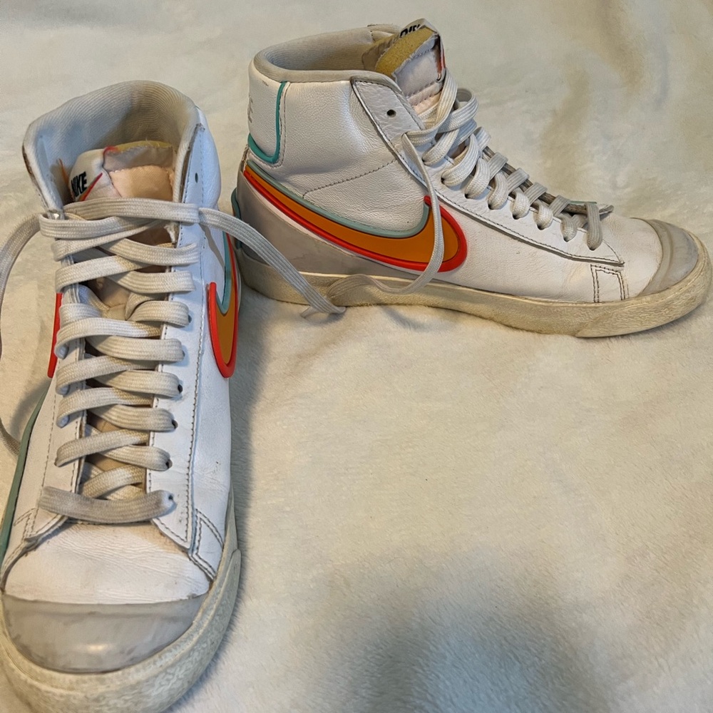 Nike White High-Tops with Orange and Green Swoosh